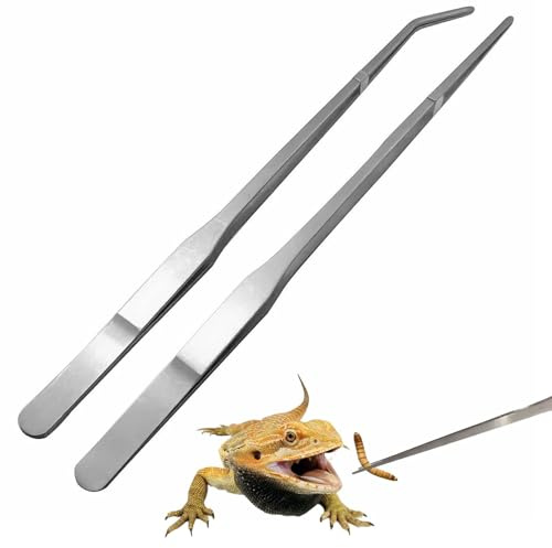 SGETHCH 2 Pcs Reptile Feeding Tongs, 27cm Stainless Tweezers | Stainless steel feeding tongs with straight and curved tips, ideal for reptiles, fish, insects and small pet feeding.