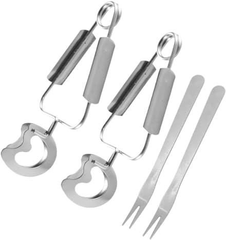 OSALADI Juego de 4 Pinzas y Tenedores para Caracoles de Acero Inoxidable, Multifuncionales para Cocinar y Hornear, Pinzas Pequeñas Resorte para Cocina y Postres en Hogar y Restaurante