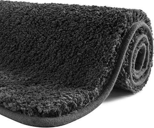 SFLXO Badematte 80cm x 50cm rutschfest-Badvorleger Maschinenwaschbar Anti-Rutsch Badteppich Weich Wasserabsorbierende Badematten Flauschige Mikrofaser Badezimmerteppich Dunkel Grau Mehrweg