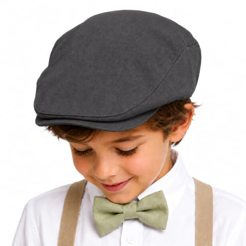 Bienzoe Pojkar Newsboy Bagare Hatt: Barn Bomull Linne Golf Utstyrsel Keps Mörkgrå 6/8