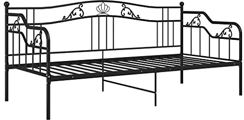 vidaXL Cadre de Canapé-lit Lit d’Invité Lit Superposé Simple Lit d'Appoint Salon Salle de Séjour Chambre à Coucher Intérieur Noir Métal 90x200 cm