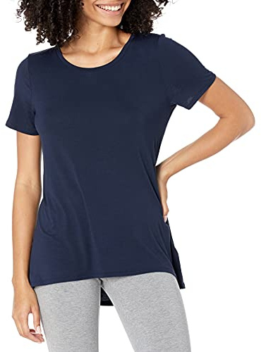 Amazon Essentials Women's Relaxed-Fit Short-Sleeved Scoopneck Swing T-Shirt (Available in Plus Size), Navy, L