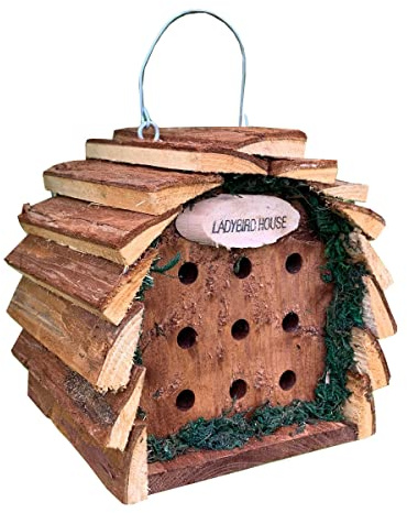Selections Wooden Hanging Ladybird House Insect and Bee Hotel with Bark Roof