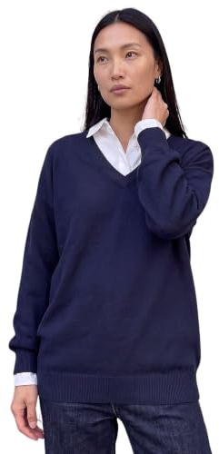 Roman V-Neck Jumper for Women UK Ladies Boyfriend Fit Slouch Sweater Winter Autumn Textured Casual Flattering Knit Pullover Knitwear Daywear Lightweight Lounge - Navy - Size 12