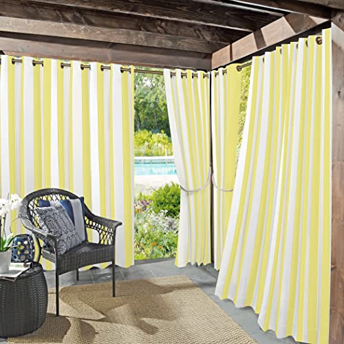 Sun Zero Valencia Lot de 2 Rideaux à œillets à Rayures Cabana pour intérieur/extérieur, Protection UV, écoénergétique, Jaune, 137,2 x 241,3 cm