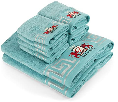 BZ Luxury Badetuch Set Türkis 8 teilig 2 Duschtücher 2 Gesichtshandtücher 4 Waschlappen Aus Bambus & Baumwolle – Weich saugstark & langlebig – Handtücher für Bad Gäste Spa Oeko-TEX Zertifiziert