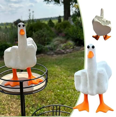 EHOTER Doigt du Milieu Canard Middle Finger Duck The Duck You Drôle Petit Canard Figurine en Résine Ornement Décor Majeur Canard Résine Statue De Jardin pour Décoration Intérieure