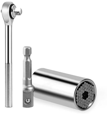 SteelFever Juego de 3 enchufes universales, llaves de vaso, adaptador de taladro con llave, regalo para hombres, padre/padre, marido, amigo (7-19 mm)