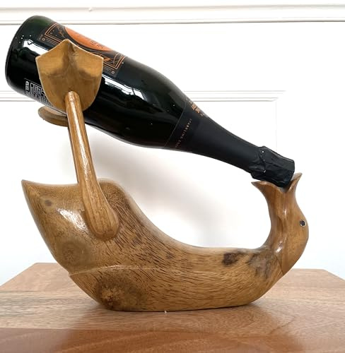 My Square Mile Drunken Duck Wine Bottle Holder Rustic Natural Wood Novelty Boozing Bird Stand 30cm