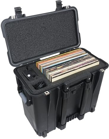 Case Club 50 Vinyl Records Case Hard-Shell, Wheeled, Waterproof, Protective, Pressure Valve, Folding Handle, Crushproof Case
