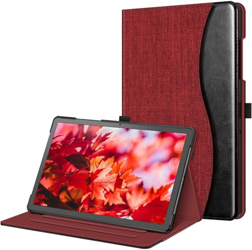 FINTIE Coque pour Samsung Galaxy Tab A11 Plus (A11+) 11 Pouces 2025 et Galaxy Tab A9 Plus (A9+) 11” 2023, Housse Folio et Multipositions, Etui avec Poche de Document, Vin