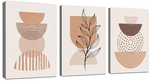 WENGTIAO 3 Piezas Boho Abstracto Línea Geométrica Cuadros Enmarcados Marrón y Beige Minimalista Neutro Pintura sobre Lienzo Cuadros Decoracion Salon Modernos Dormitorios Decoracion Pared 30x40cm x3