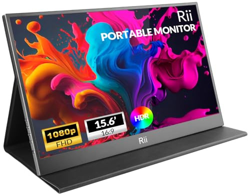 Rii Portable Monitor,15.6 1920×1080 FHD IPS,Portable Monitor for Laptop with Magnetic Smart Cover,Ultra-Slim,PC Monitors Compatible with Laptop/PC/Mac/PS4/5/Xbox/Switch-USB C & HDMI Connection.