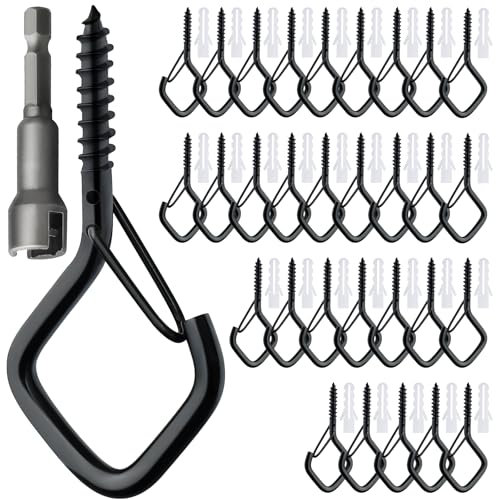 Gucass 30 Stück Schwarz Haken zum Schrauben, Schraubhaken Edelstahl mit Sicherung, Hakenschrauben Einschraubhaken zum Aufhängen Topfplanzen Lichterketten Windspielen und Vogelhäuser(Raute)