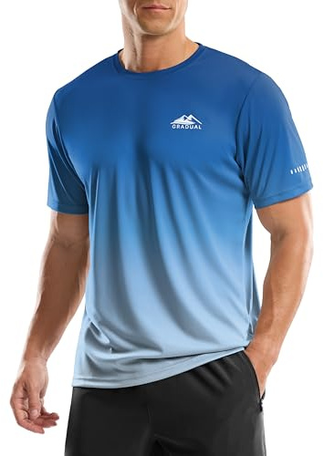 Men's UPF 50+ Sun Protection Dry Fit Workout T-Shirts Rash Guard Swim Shirts Moisture Wicking Tee for Athletic, Beach, Hiking (Gradient Blue, L)