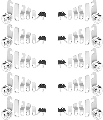 YKUKIZEE 10 Pcs 20 mm Cam Lock, Mailbox Box Locks with Different Keys and 5 Different Lock Plates, Security Post Box Locks Replacement for Locker Tool Letter Box Filing Cabinet