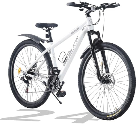 TRIOBLADE 24/26/27.5/29 Inch Mountain Bike 21 Speeds Bike 17.5 Inch Lightweight Aluminium Frame Bicycle for Adult Men Women, Lockout Suspension Fork, Dual Disc Brake (White, 24inch Wheel)
