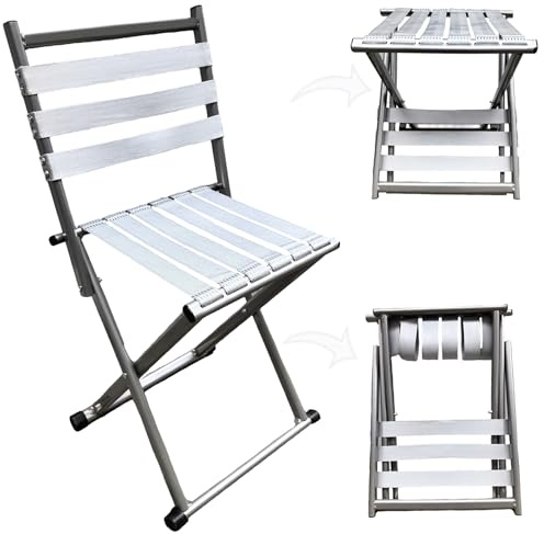 Surbootime 1PCS Camping Chairs Foldable and Transformable Stools Metal Frame and Nylon Webbing Bearing 440 lbs Ideal Outdoor Seats for Gardening/Fishing/Picnics/Travel, Durable(Silver Gray)