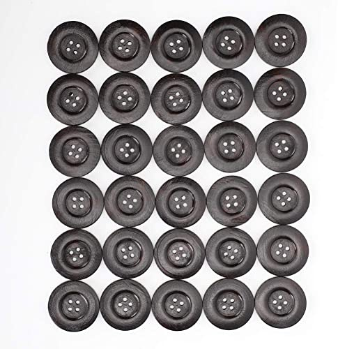 Pulsanti in legno rotondo da 30 pezzi, pulsante di cucito da 40 mm con 4 fori per la decorazione di sacchetti di abbigliamento da cucire artigianato nero
