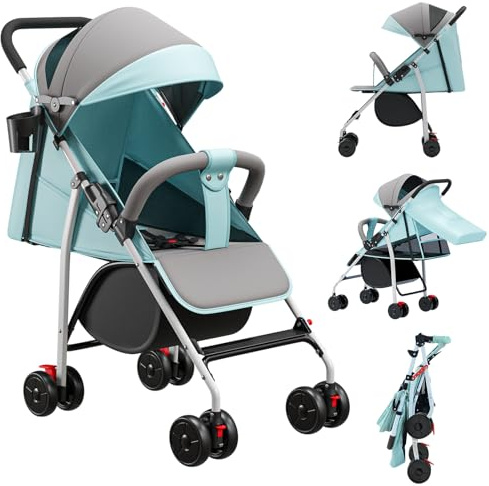 MUL-BOUTIQUE Travel buggy,leicht (4,8 kg), Bequemer Buggy kinderbuggy klappbar und verstellbar, Mit Baumwollbezug, Getränkehalter und Sonnenschutz bis 22 kg (Bleu clair)