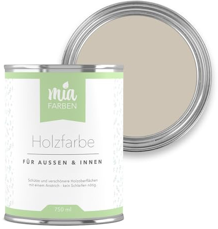 miafarben Holzfarbe ohne Schleifen – wetterfeste Farbe für Innen & Außen – matt, hochdeckend, wasserbasiert (Feine Mandelcreme, 750ml)