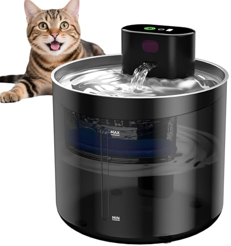 Wireless Cat Water Fountain for Drinking, 3.5L Automtaic Pet Fountains with Stainless Steel Tray, Cordless Water Drinking Fountain for Cats Indoor
