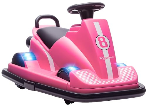 AIYAPLAY Kids Bumper Car, 360° Rotation Spin Electric Waltzer Car with Steering Wheel Control, Ride on Vehicle Toy with Colourful LED Lights, Music for Ages 3-8 Years Old, Pink