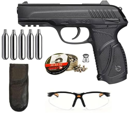 Pack Pistola Perdigón Gamo PT-85 4,5mm Blowback. + Tarjeta DE Armas + Funda + Gafas Protectora + balines + bombonas co2. Pistola PT85