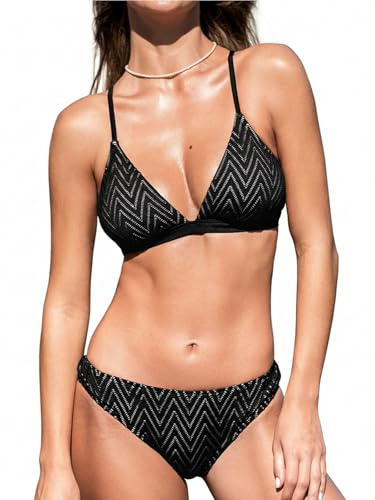 CUPSHE Ensemble bikini triangle contrasté pour femme - Maillot de bain deux pièces - Jambe haute, M