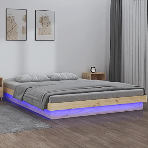 Mimdixy Cama Boxspring de madera maciza con LED, 120 x 190 cm, cama acolchada para colchón, dormitorio, fácil montaje