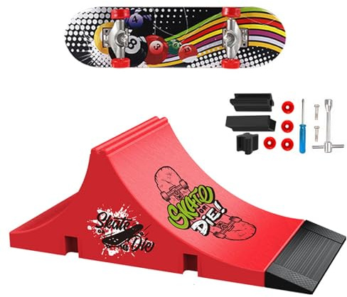 JurciCat Mini Fingerboard Finger skateboard Ramp Tillbehörsset Med 1 Fingerskeeboard och Reservdelar Ultimate Sport Training Requisiten (E)