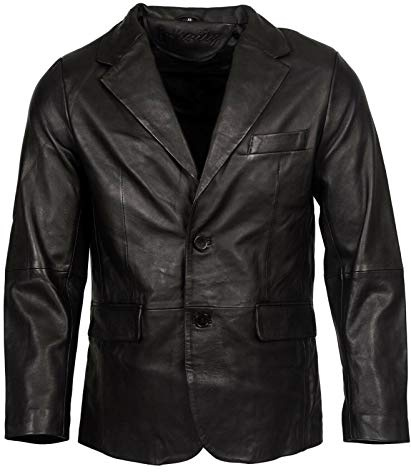 Infinity Leather Giacca Classica da Uomo Sartoriale a 2 Bottoni Nera in Morbida Pelle di Agnello L