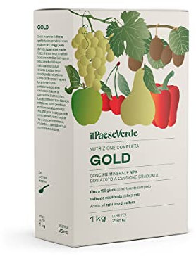 Il Paese Verde Concime Gold 1kg - Concime Universale a Lenta Cessione di Altissima Qualità per Colture di Pregio. Ideale per Piante Ornamentali e da Frutto, Ortaggi, Piante Fiorite e Tappeti Erbosi.