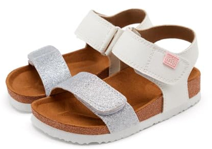 GIOSEPPO JABBEKE - Sandalias con Punta Abierta para Niñas, Suela Resistente al Agua, Cierre con Velcro, Color Plata, 30 EU