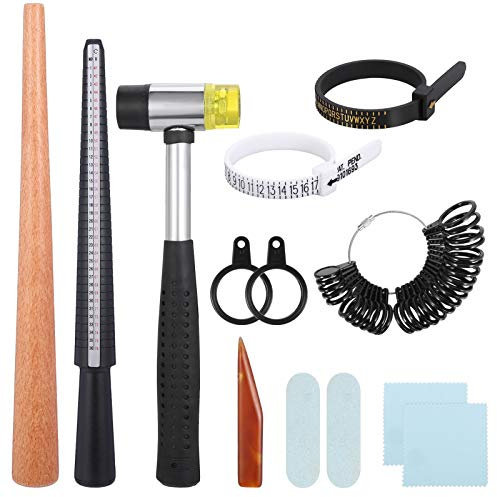 Fanshiontide Misuratore Anelli, Set di 11 Strumenti per Misura Anelli, Ring Size Measure con 4 Scale di Misura EU US UK FR, Strumento Anello per Riparazione e Creazione di Anelli