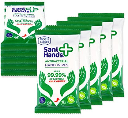 Sani Hands - Anti-bacterial Hand Wipes - Dermatologically Tested, Biodegradable Wet Wipes - 10x12 Wipes (120 Wipes)