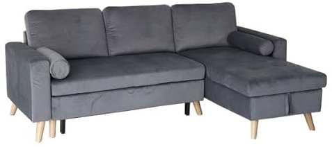 Happy Garden umwandelbares Ecksofa James 3-Sitzer in grauem Samt. Sofa im skandinavischen Stil mit umkehrbarer Meridian und Aufbewahrungskasten.