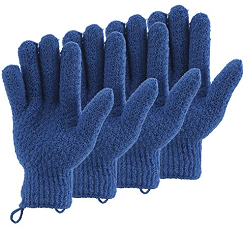 Cleedy, 2 paia di guanti esfolianti da bagno per uomo e donna, 4 pezzi, guanti esfolianti pesanti e grandi, per doccia, spa, massaggi, per scrub e scrub per corpo, viso, mani e piedi (blu)