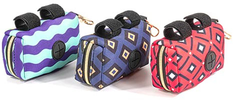 Wiiguda 3 Stück Hundekotbeutelhalter, Haustier-Müllbeutelspender, Leinenbefestigung, Neopren, langlebiger Metall-Reißverschluss, tragbarer Hundekotbeutel, geeignet für jeden Gürtel, 3 Farben