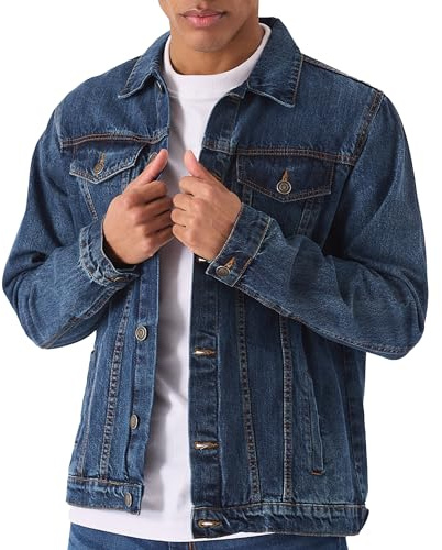 JMOJO Jean Jacket For Men - Classic Trucker Style Slim Fit Casual Outerwear Button Down Cowboy Cut - Men's Denim Jacket