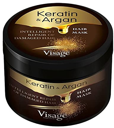Visage Argan Oil & Keratin Haarmaske, 500 ml, für trockenes und geschädigtes Haar, spendet Feuchtigkeit und revitalisiert das Haar, weich und glänzend, für alle Haartypen, Parabenfrei