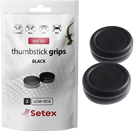 Setex Gecko Grip, Thumbstick-Griffabdeckungen, für Playstation PS5, PS4, Xbox One, Steam Deck, rutschfeste mikrostrukturierte Analogstick-Daumengriffe, (1 Paar) Schwarz, nur Griffabdeckungen
