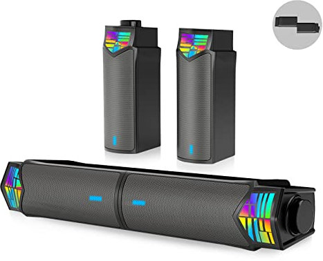 Smalody PC Speaker, 2 in 1 Detachable Computer Speaker Stereo Bluetooth Speakers Dynamic Cool RGB LED Design Compatible with Desktop/Laptop/Smartphone/Projector