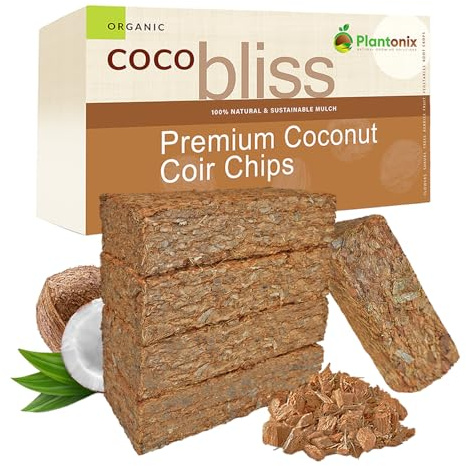 Coco Chips for Plants (650gm Bricks, 5-Pack) - Organic Coco Coir Chips - Coconut Husk Chips for Potting Soil, Garden Soil, & Seed Starter Soil - Coconut Mulch for Garden - Coconut Chips for Plants