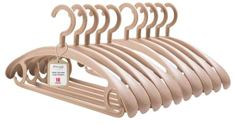 Trrcylp 10 Stück Robuste Kunststoff-Kleiderbügel - 11,3 kg Kapazität, Drehhaken, Breite Schulter, Rutschfest, Dick (Kahki)