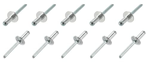 QUARKZMAN 6.4mm x 16mm Cieco Rivetti x 10pz Alluminio Open End Large Flangia Rivetto per Metallo e Plastica e Pelle, [Argento Tono]