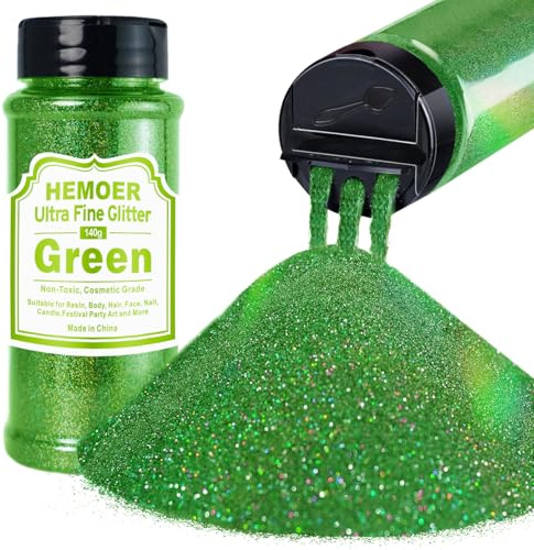 Grün Glitzerpulver, 140 g bastell glitterpulver för Epoxidharz, gör-det-själv basteln, fint hantverk, glitter för tumlare, malerei, körsbärsåterställning, kosmetiskt glitter, hår, örper nagelglitter