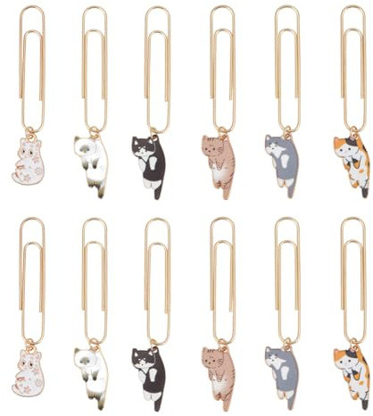 OLYCRAFT 12Pcs Trombones en Forme de Chat 75mm Trombones en Alliage avec Breloques en Forme de Chat Pinces à Papier en métal pour Le tri et l'organisation des Documents Papier - 6 Styles