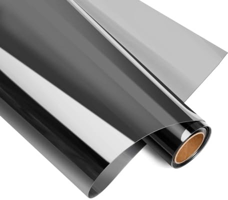 HIDBEA One Way Window Film Privacy, Heat Control Mirror Reflective Daytime UV Sun Block House Window Tint, Anti Glare Static Cling Glass Tinting for Home and Office (Black Silver, 44.5×200cm)