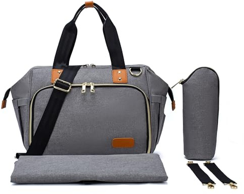 Axcone Sac à lång pour Bébé Fourre-tout Sac à Lång Imperméable avec Matelas à Lang et Porte Tétine Sac de Voyage Sac à Bandoulière, GRÅ